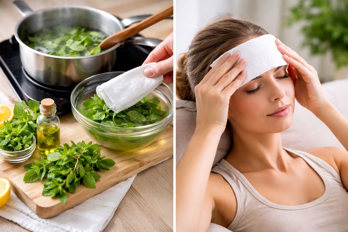 Cómo aliviar dolor de cabeza con compresas de menta | Imagen hecha con IA