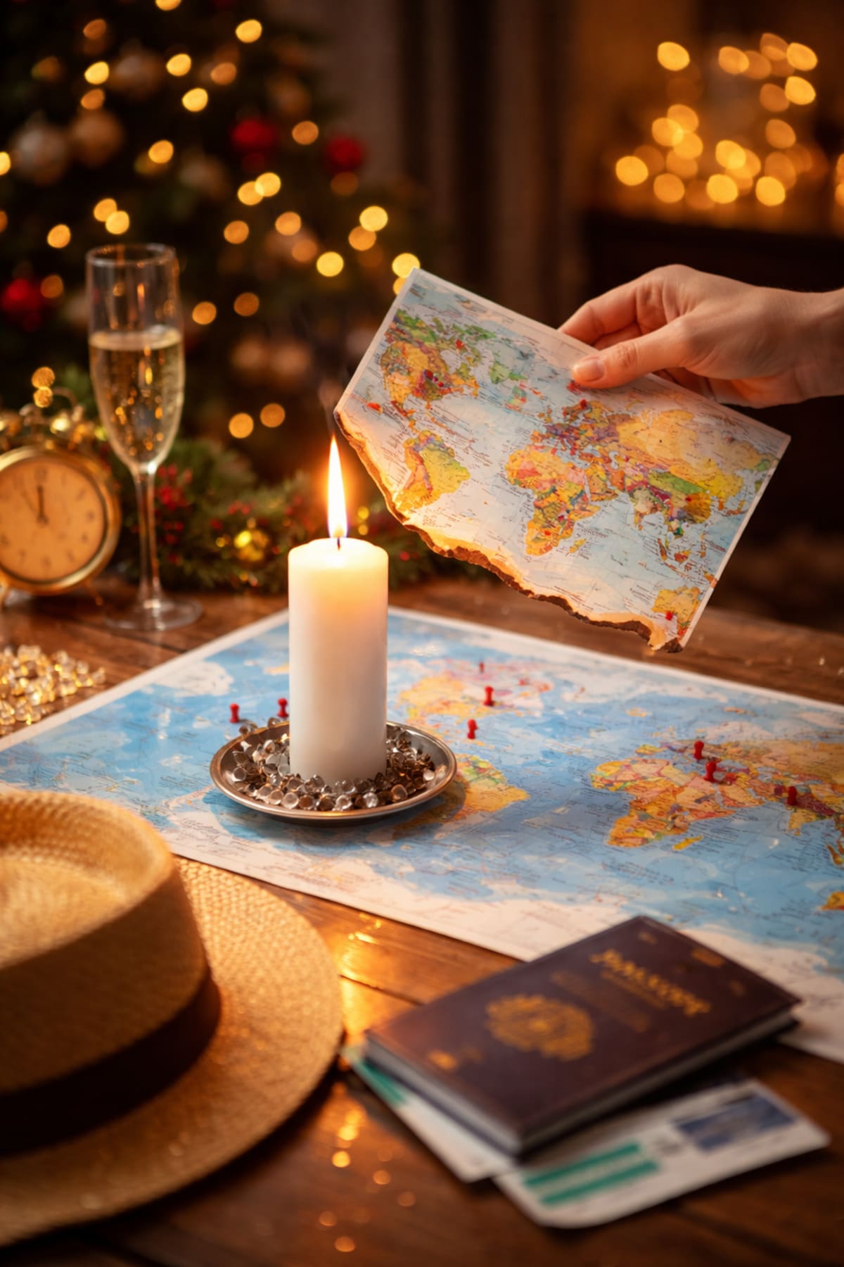 Ritual de la vela y el mapa para atraer los viajes en 2026 | Imagen hecha con IA