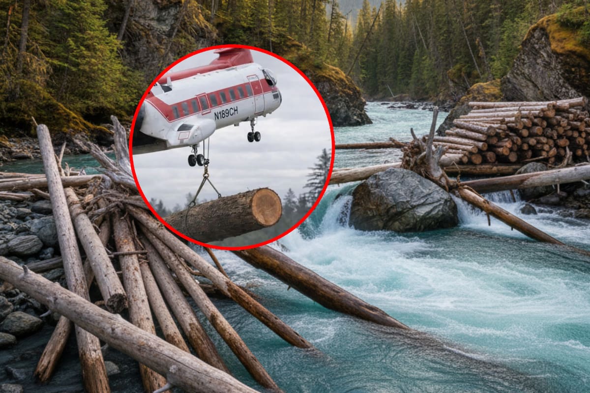 Helicópteros están soltando troncos dentro de ríos en los Estados Unidos y se debe a un vital propósito