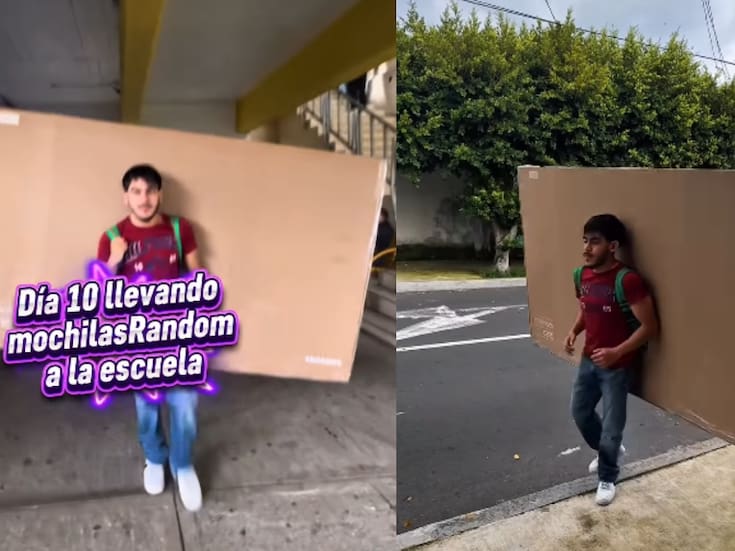 Joven se vuelve viral por hacer el trend de llevar mochilas random a la escuela: en esta ocasión fue una caja de una televisión de pantalla plana.