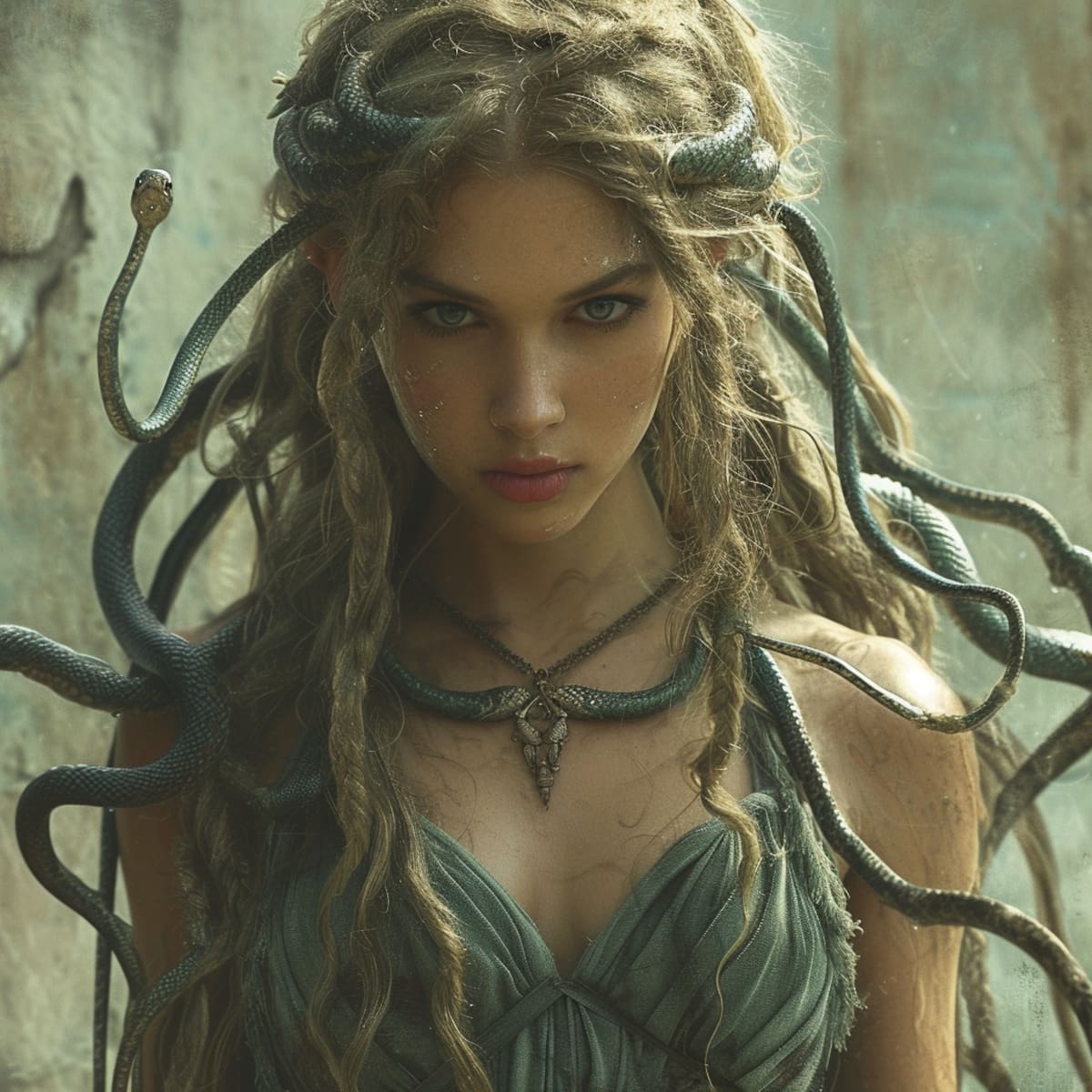 La dualidad de Medusa: hermosa pero con un toque de malicia, capturada por la inteligencia artificial.