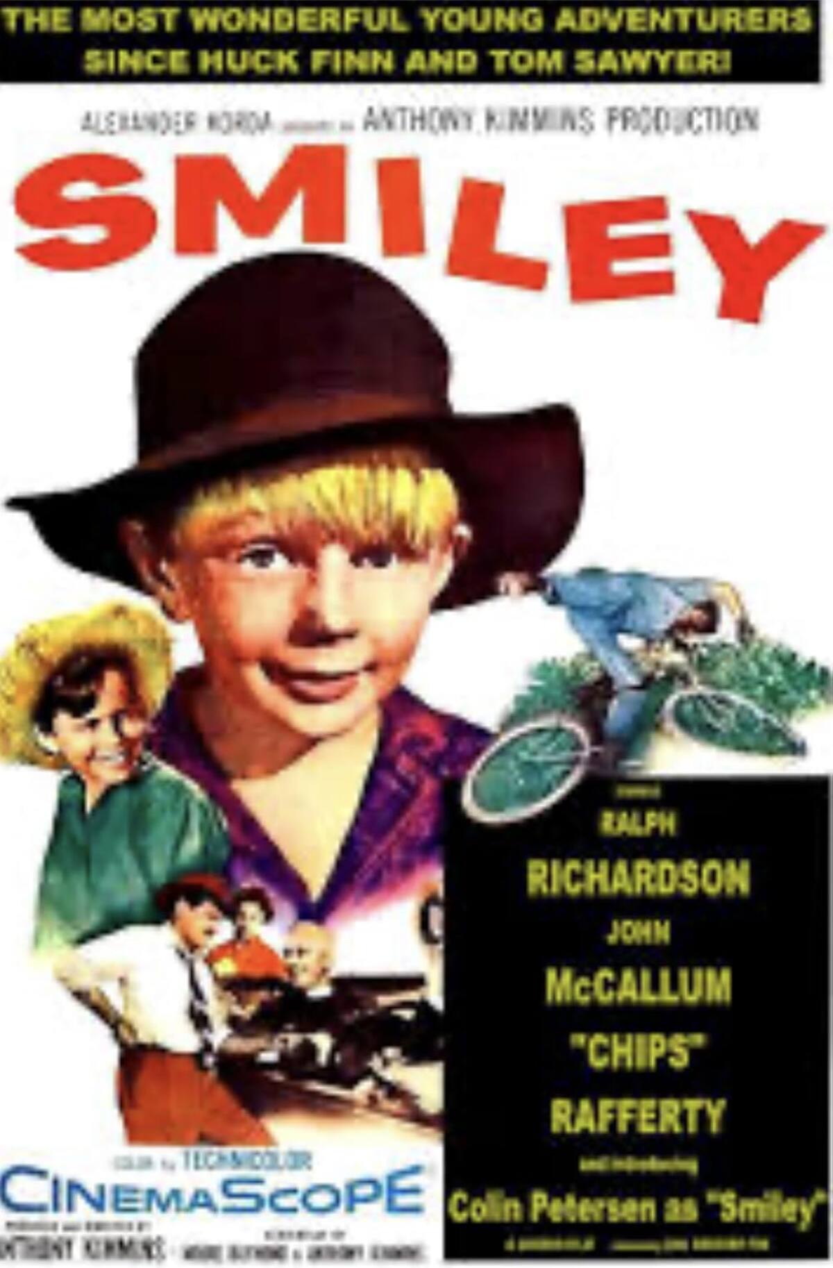 Cartel original de la película Smiley (1956), en la que Colin Petersen debutó como actor infantil y que le otorgó su famoso apodo.