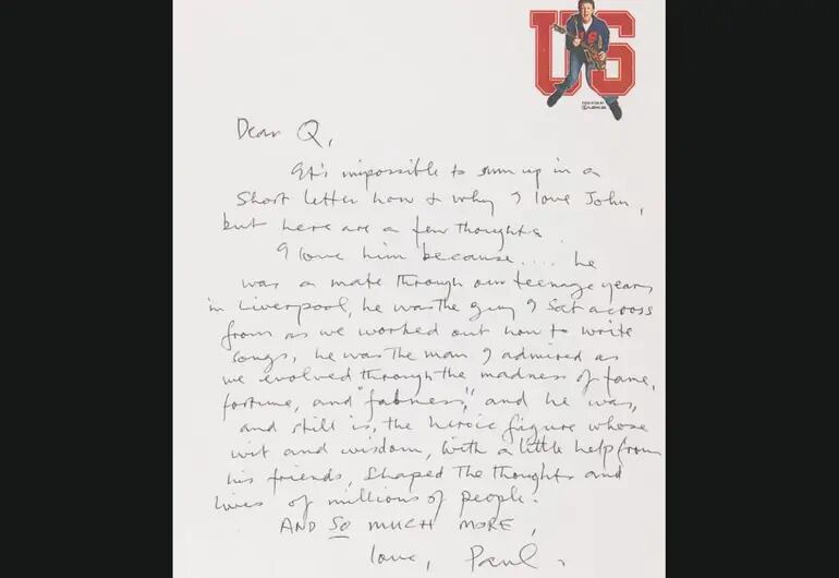 Carta de Paul McCartney para John Lennon.