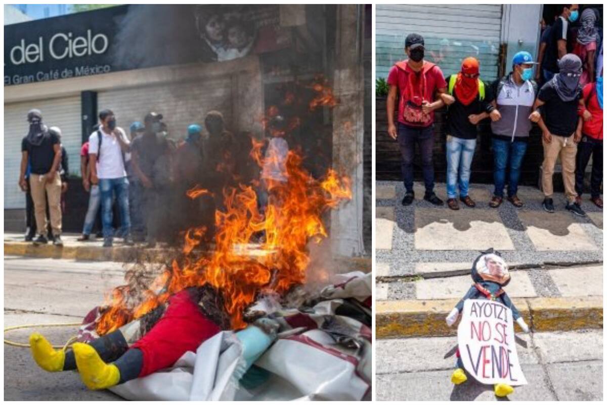 Normalistas de Ayotzinapa protestan frente a las oficinas del PRD en Guerrero