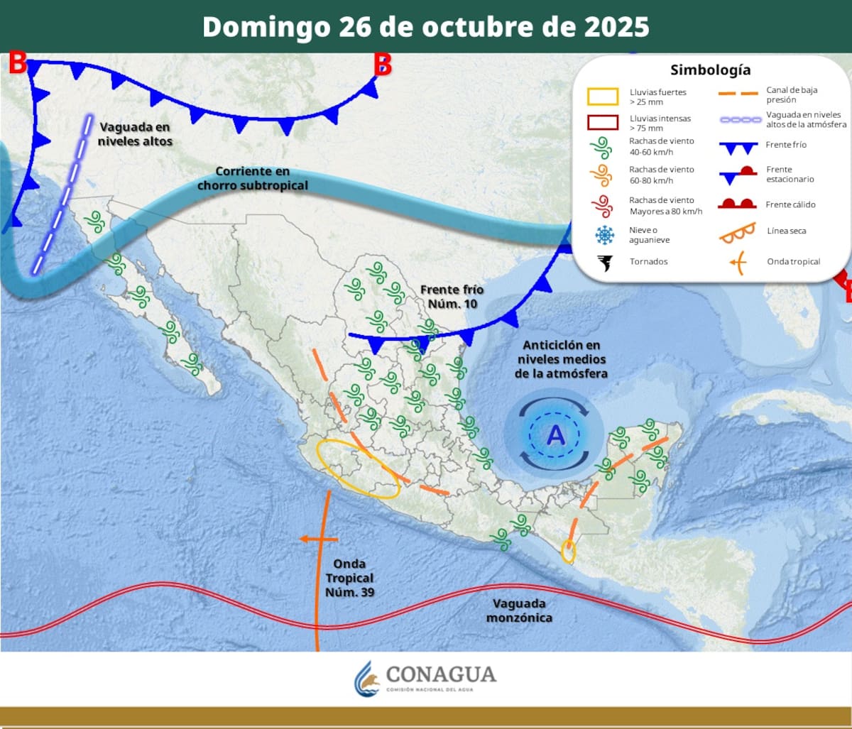 Pronóstico del clima para el domingo 24 de octubre del 2025. | Crédito: SMN