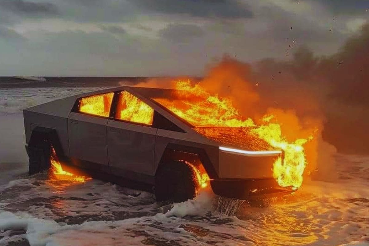 Cybertruck de Tesla se incendia tras chocar con hidrante de agua y mojarse