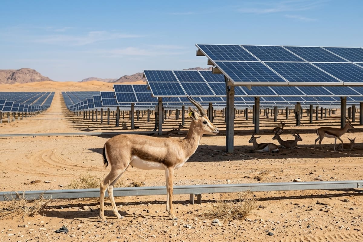 En pleno desierto, una planta solar de Arabia Saudí se convierte en refugio para 38 gacelas amenazadas con un proyecto que busca multiplicar su población hasta superar los 500 ejemplares