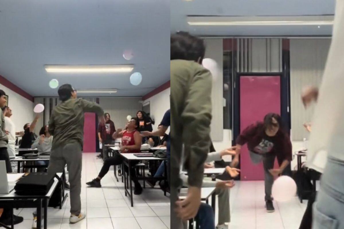 Maestra les dice a sus alumnos que la clase iniciará cuando el globo toque el suelo; se viraliza