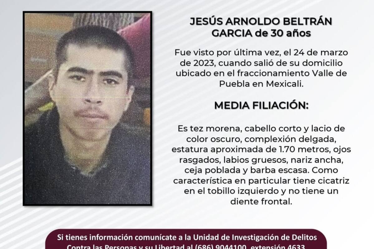 Piden ayuda para localizar a Jesús Arnoldo Beltrán García