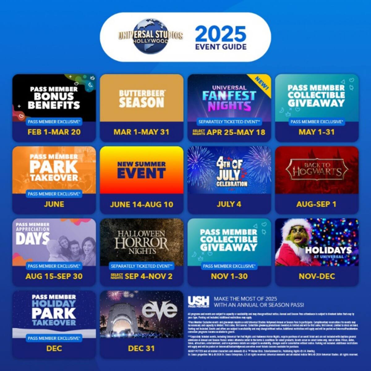 Calendario de actividades de Universal Studios Hollywood.