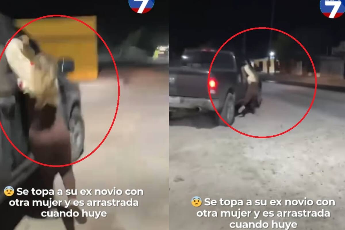 Mujer persigue a su ex-pareja y su amante corriendo tras el auto, pero termina cayendo estrepitosamente