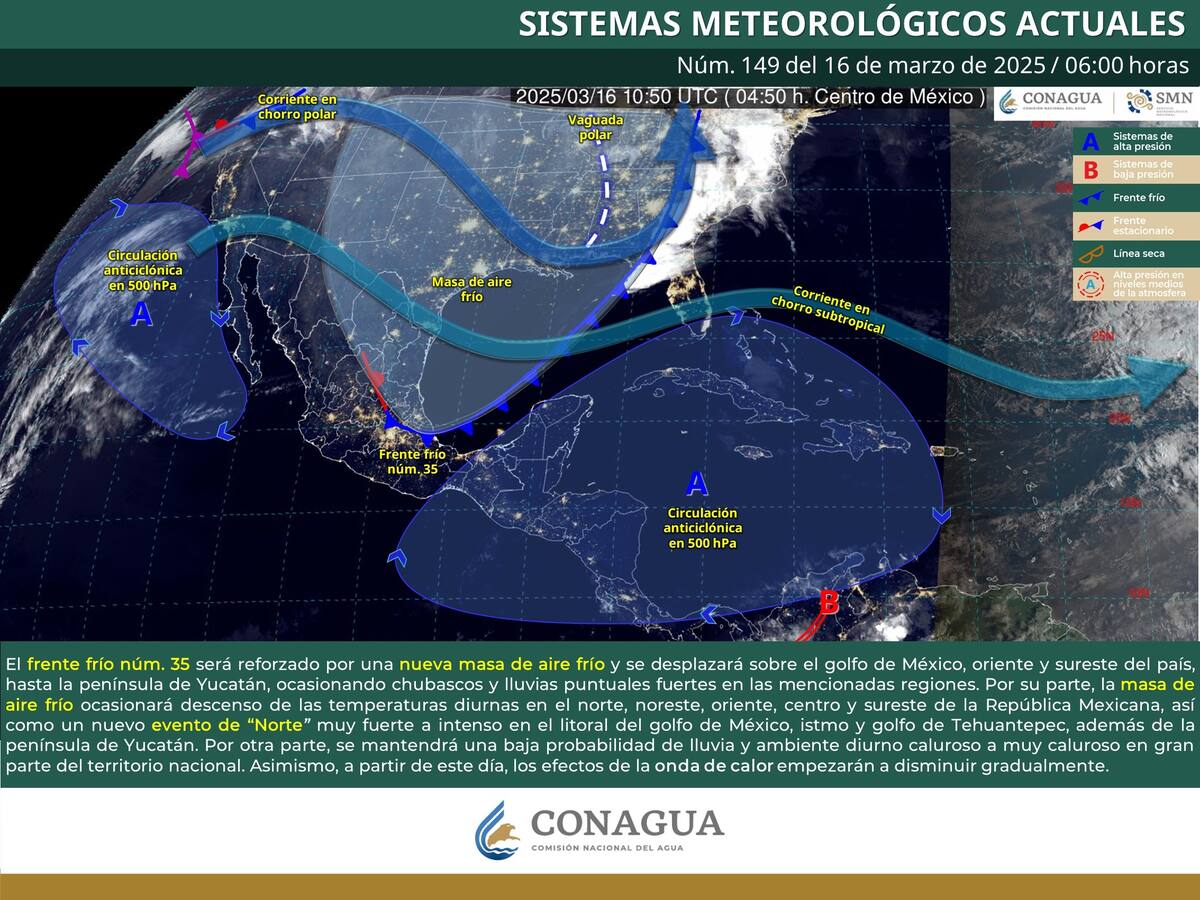 Pronóstico del clima para este domingo 16 de marzo del 2025. | Crédito: Conagua
