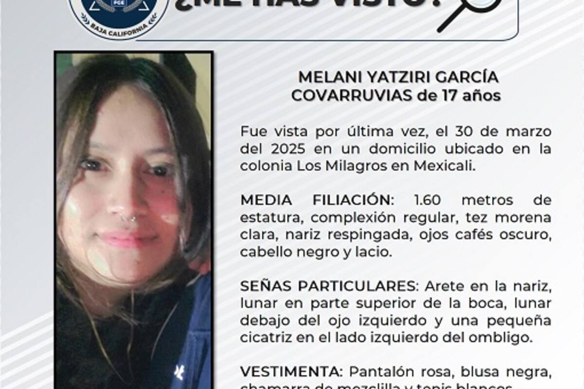 Familiares buscan a Melani Yatziri García Covarruvias