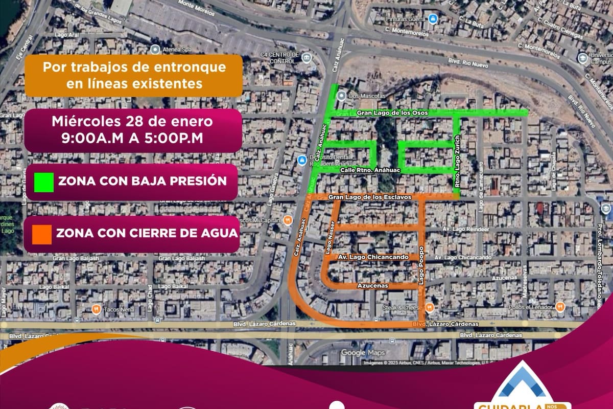 Habrá cierre y baja presión de agua por trabajos de CESPM en Jardines del Lago