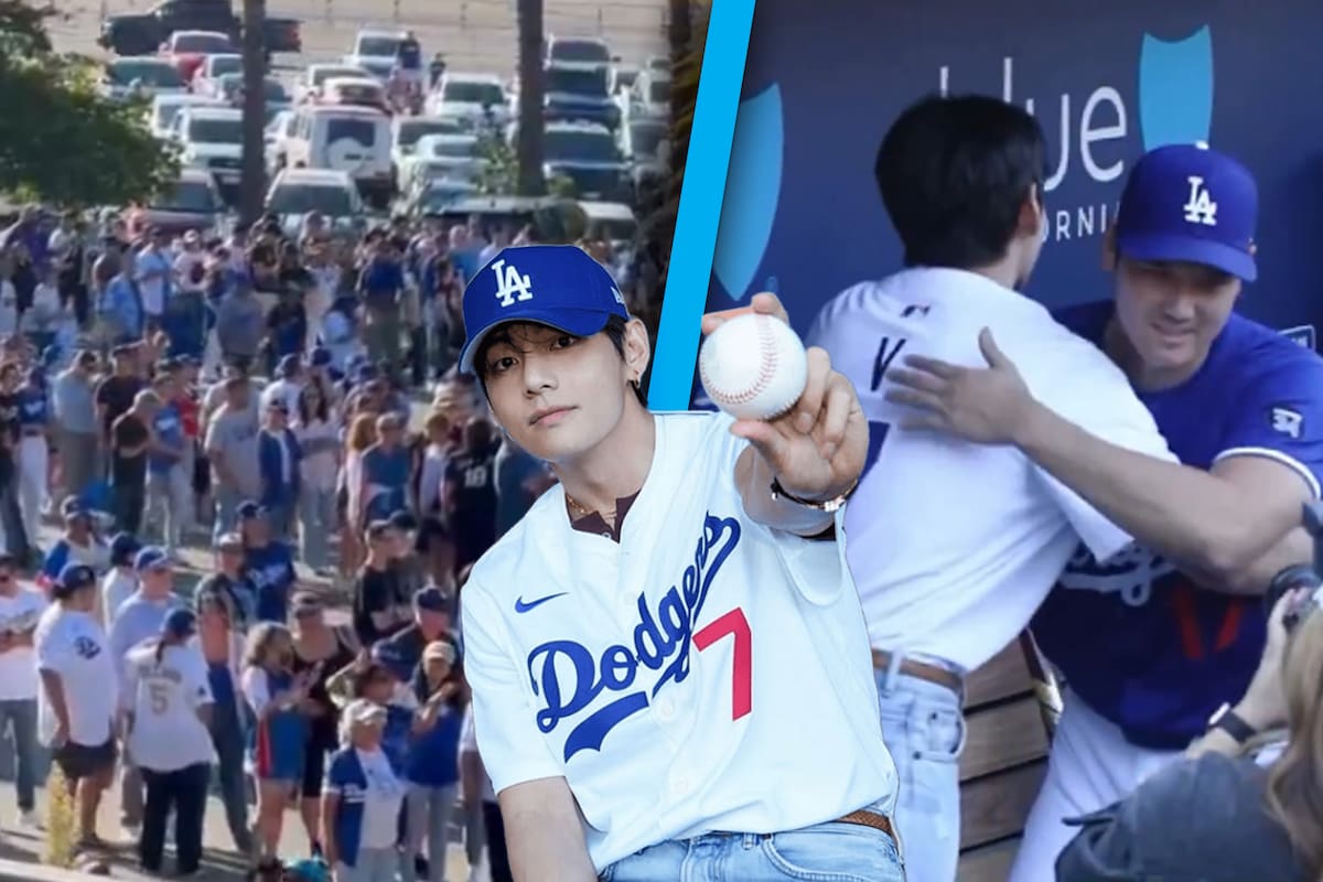 V de BTS se abraza con Shohei Ohtani mientras miles esperan afuera del Dodger Stadium para ver el lanzamiento ceremonial