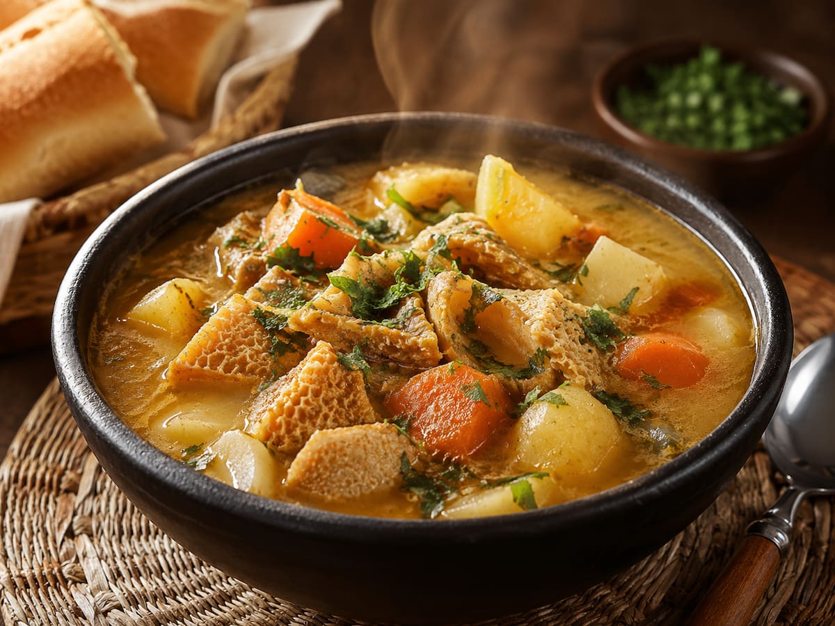 El mondongo es una sopa tradicional colombiana hecha con callos de res. Su nombre proviene de las expresiones africanas mondejo y bandujo.