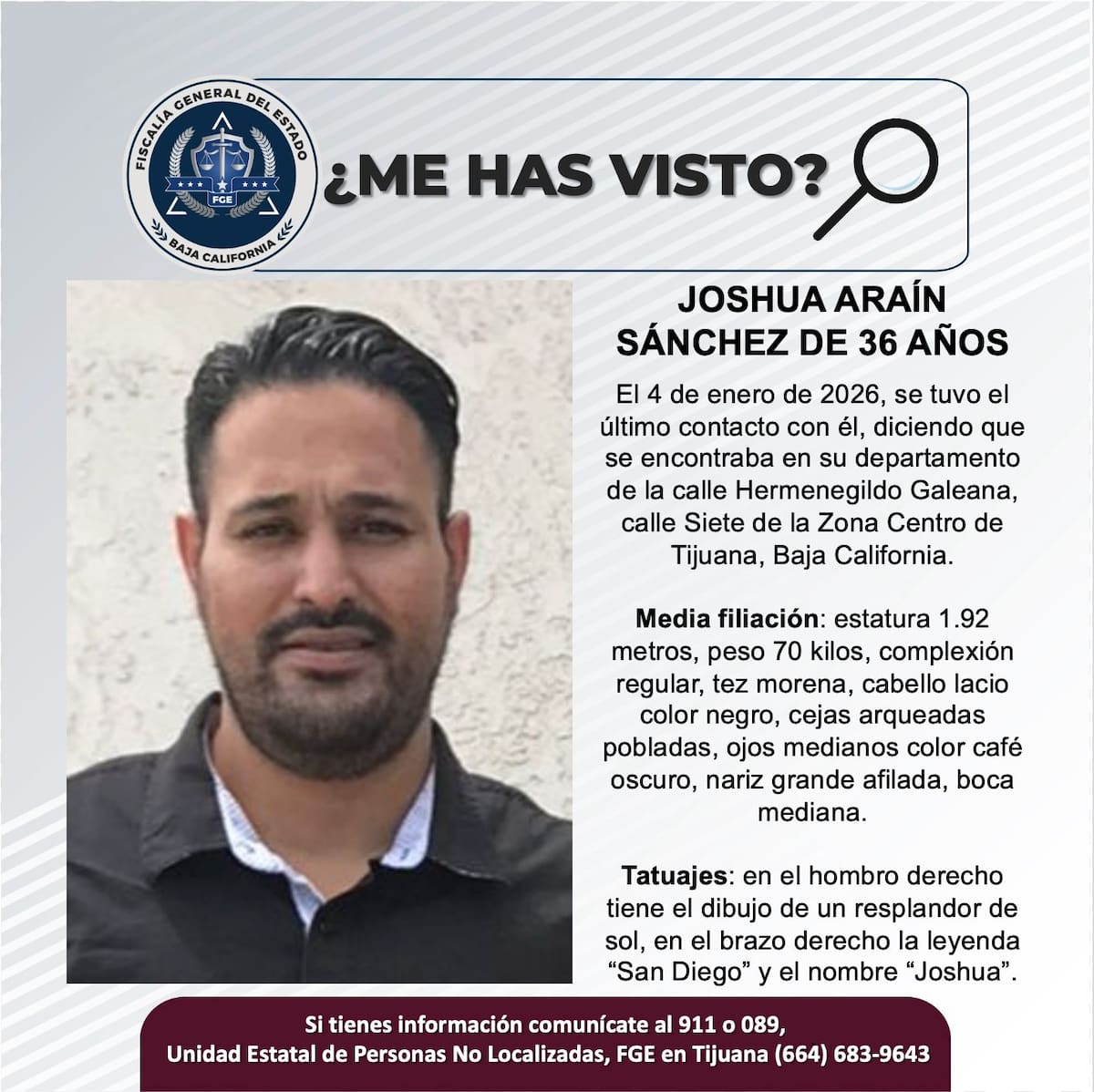 Fue visto por última vez el 4 de enero de 2026.