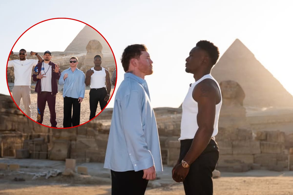 Saúl ‘Canelo’ Álvarez y Christian Mbilli tienen su primer Cara a Cara previo a su pelea en septiembre, desde Egipto