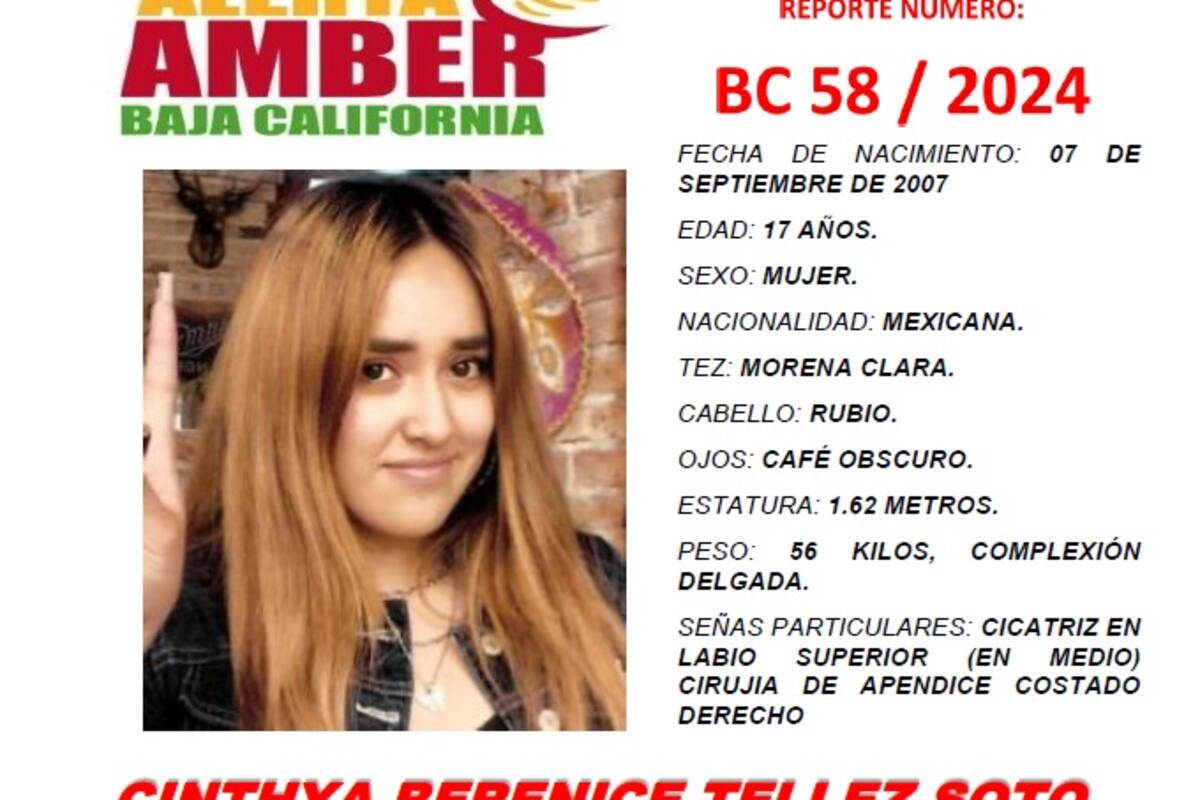 Activan Alerta Amber por desaparición de Cinthya Berenice Téllez Soto
