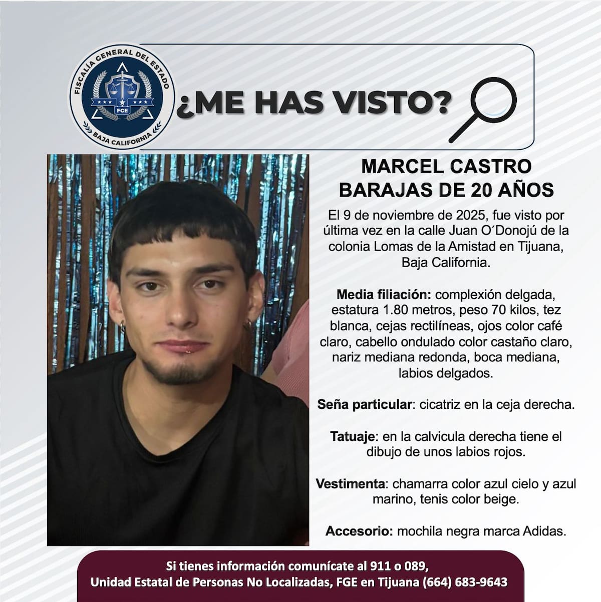 Fue visto por última vez el 9 de noviembre de 2025.