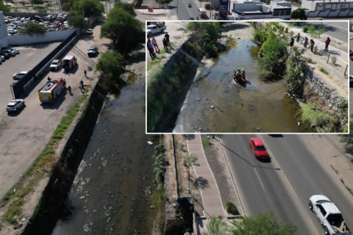 Bomberos rescatan a hombre que cayó a canal en Hermosillo