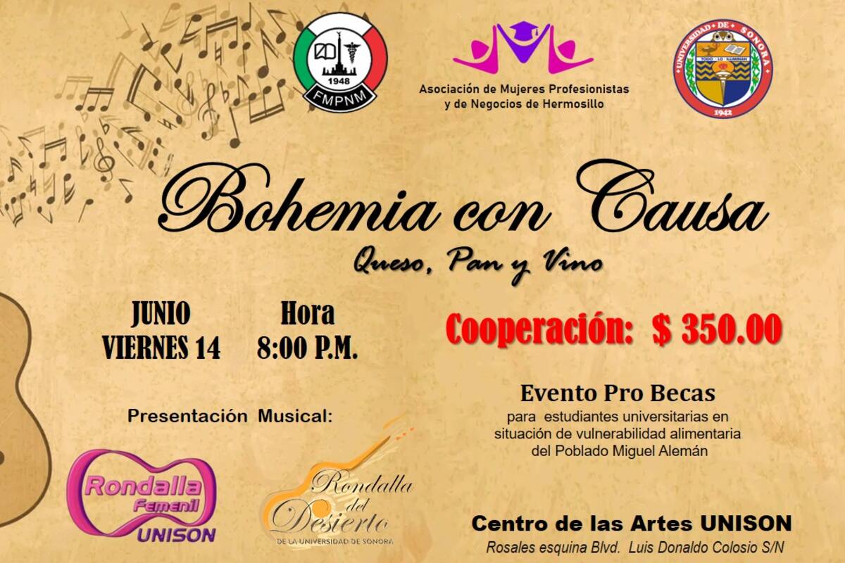 Invitación a la comunidad a la tercera edición de la Noche Bohemia con Causa de la UNISON