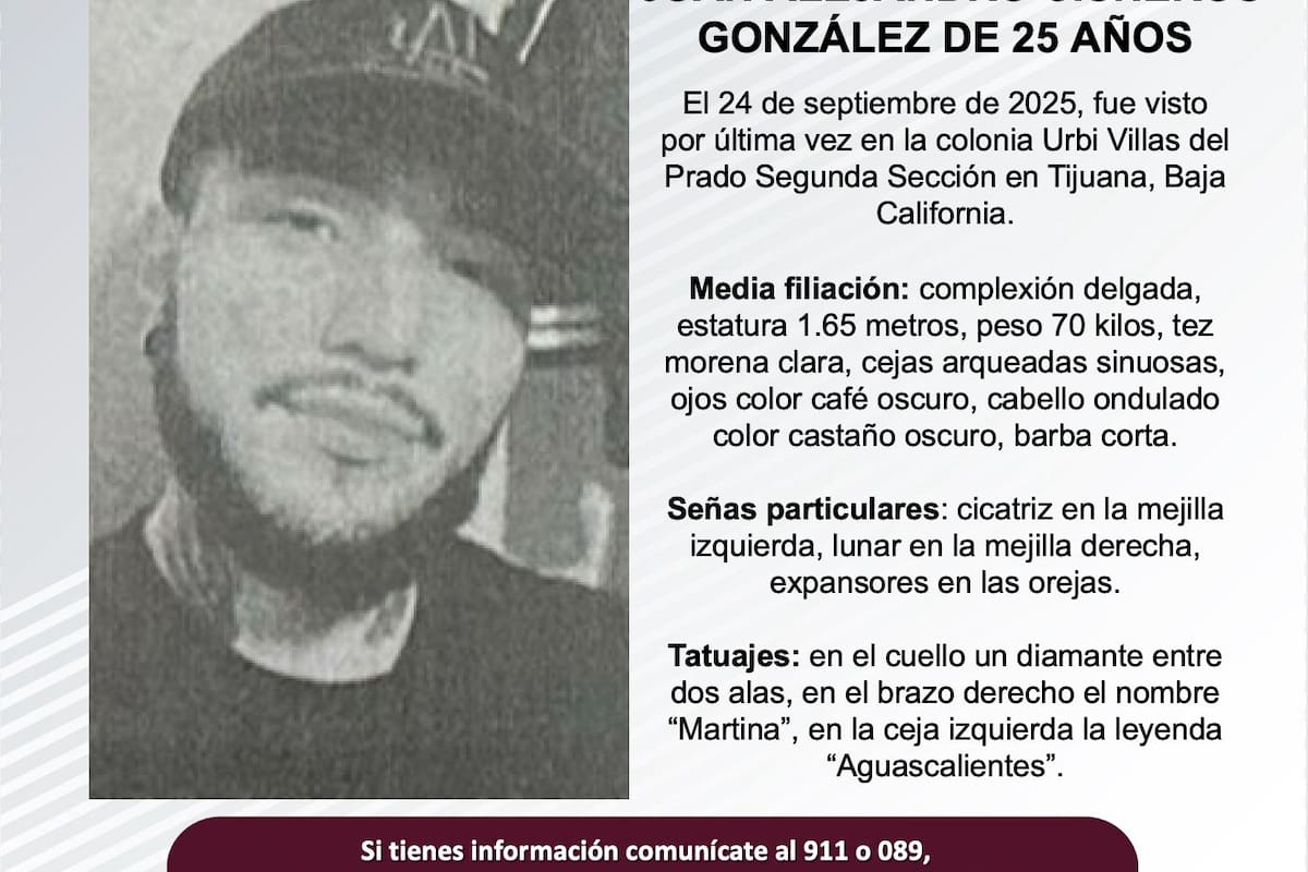 Se busca a Juan Alejandro Cisneros González de 25 años