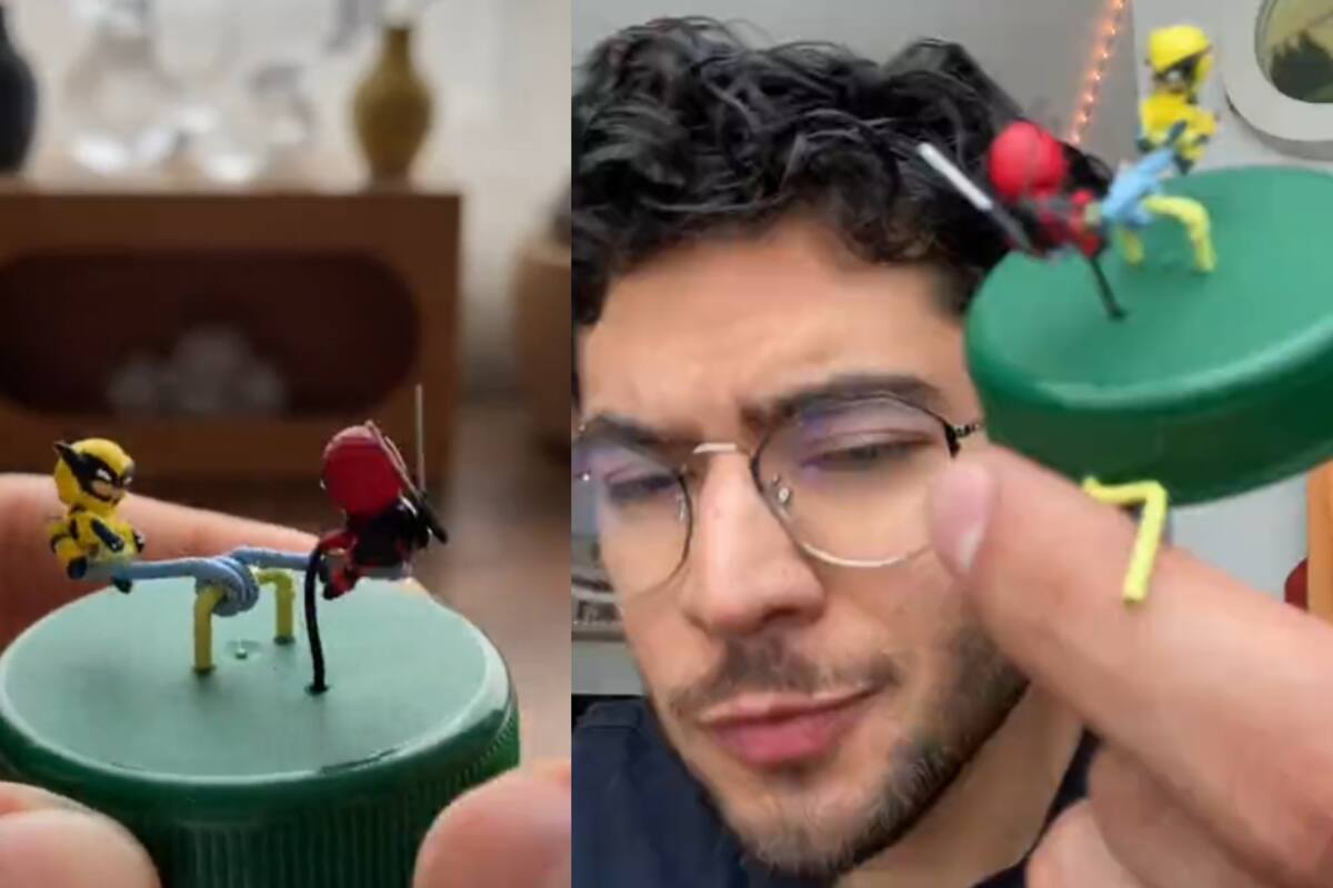 Joven causa sensación al armar mini figuras de Wolverine y Deadpool utilizando arcilla y una tapa de jugo