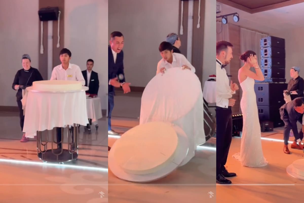 Joven tira el pastel de una boda por accidente: ¡esta fue la reacción de la novia! | VIRAL