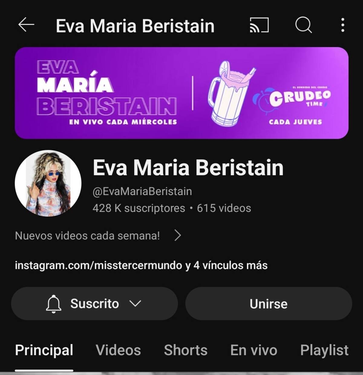 Canal de YouTube de Eva María Beristain.
