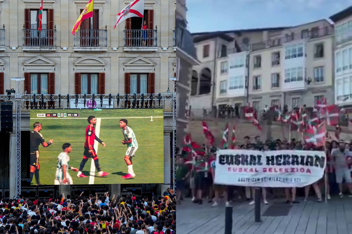 Manifestantes en Bilbao intentaron derribar pantalla gigante para ver España vs Argentina