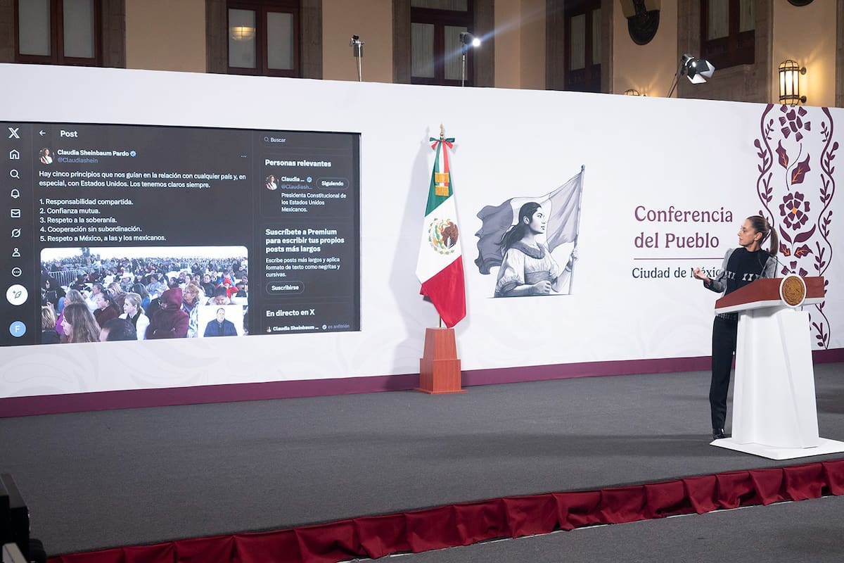 La presidenta Claudia Sheinbaum Pardo en su "Conferencia del Pueblo" del 1 de abril del 2025. | Crédito: Presidencia