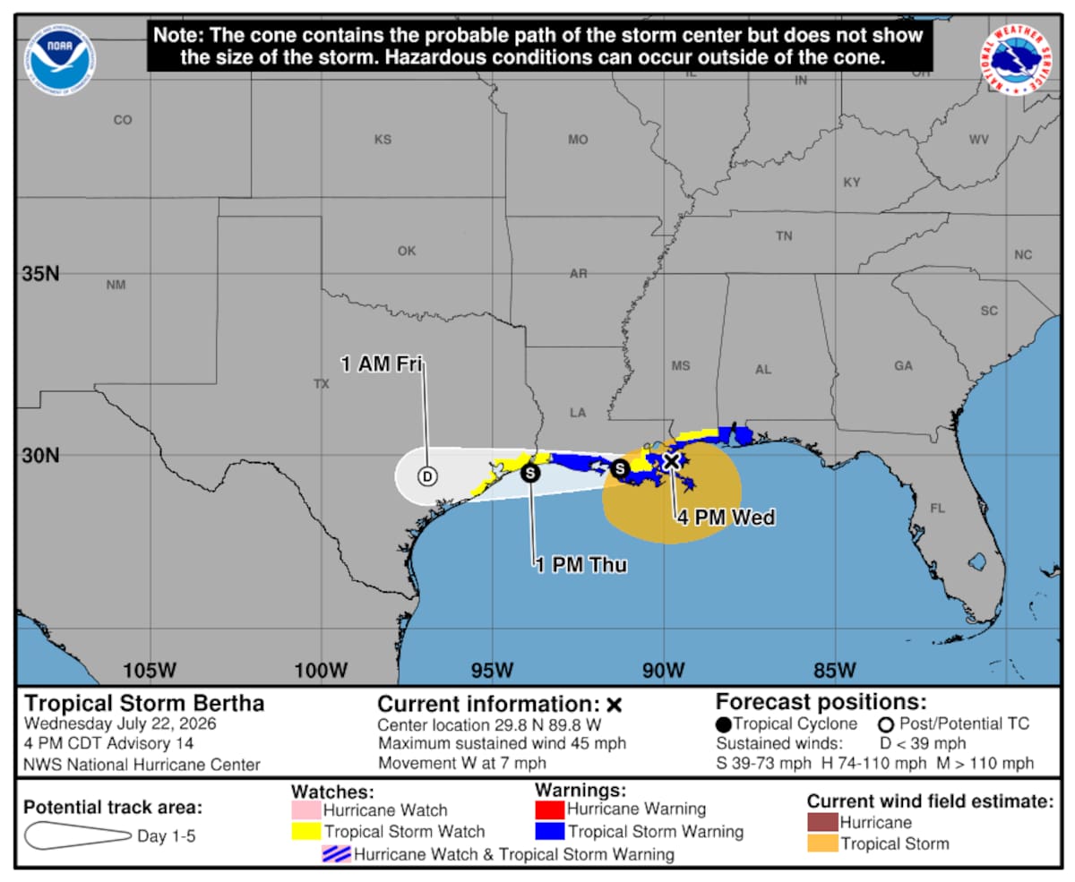 Tormenta tropical Bertha. | Foto: National Oceanic and Atmospheric Administration