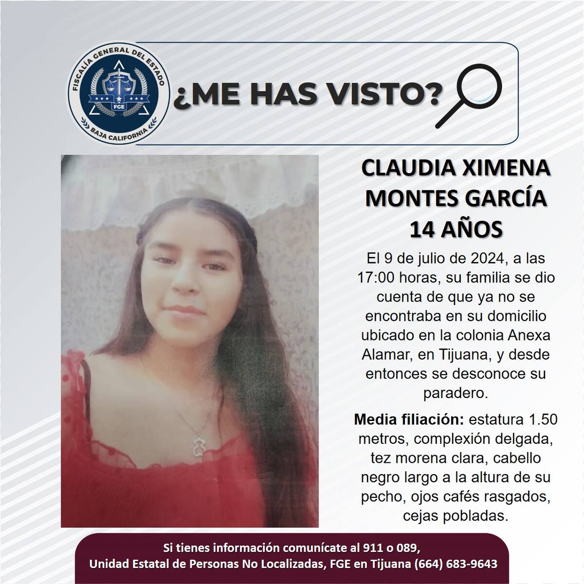 Claudia Ximena fue vista por última vez el 9 de julio de 2024.