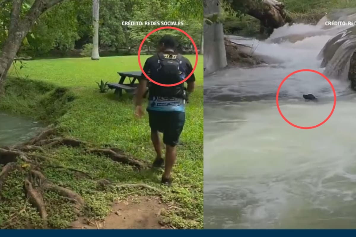 Guía de cascadas en Tamasopo se lanza al agua para salvar a su perrito y conmueve a las redes sociales