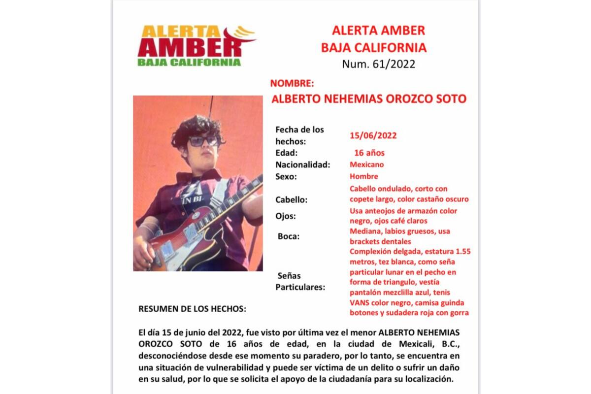 Alerta Amber Baja California: buscan a Alberto Nehemias Orozco Soto