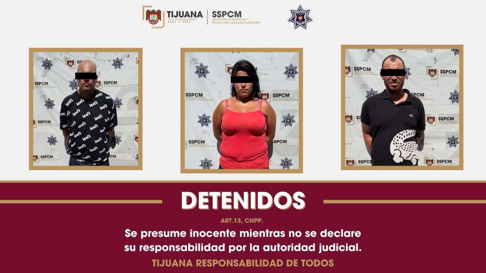 Andrés “N”, Rubí Esmeralda “N” y Raúl Salvador “N” fueron detenidos por su presunta participación en el asalto a un camión repartidor en la colonia Los Pinos. Foto: Cortesía
