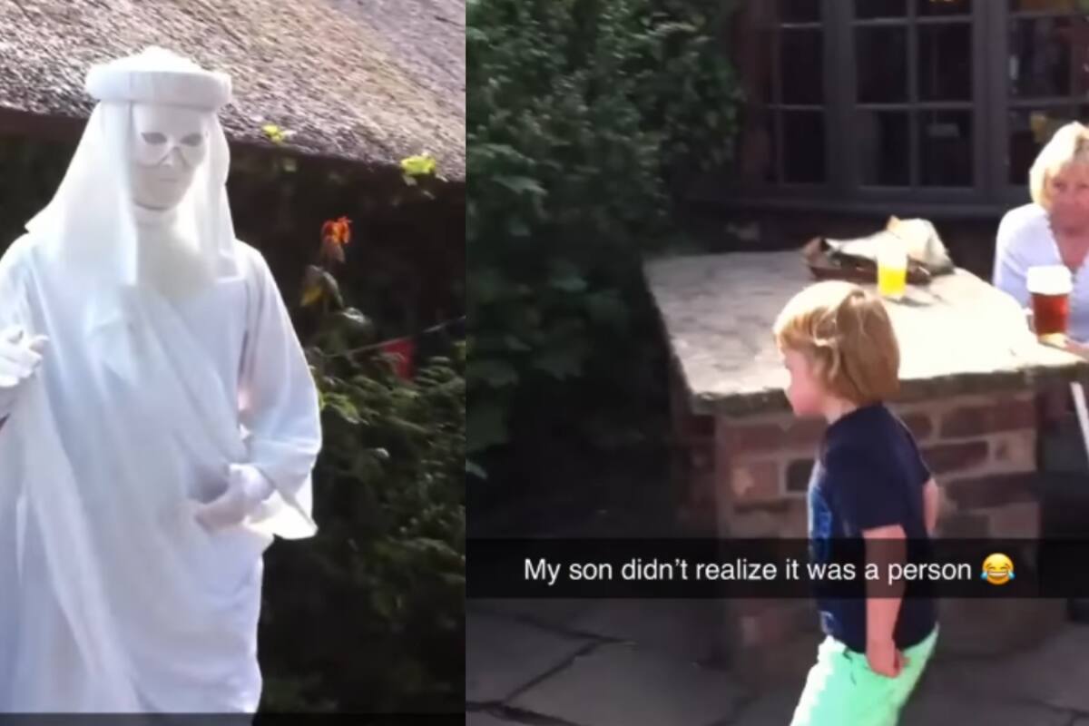 “No se dio cuenta de que era una persona”: Niño se asusta con una estatua viviente y causa sensación en redes sociales