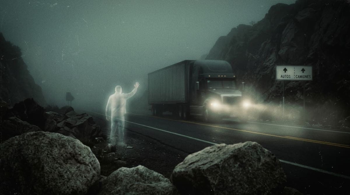 Hasta que, una noche, otro trailero se detuvo en la carretera al ver que un hombre le hacía señas l Foto: generada con IA
