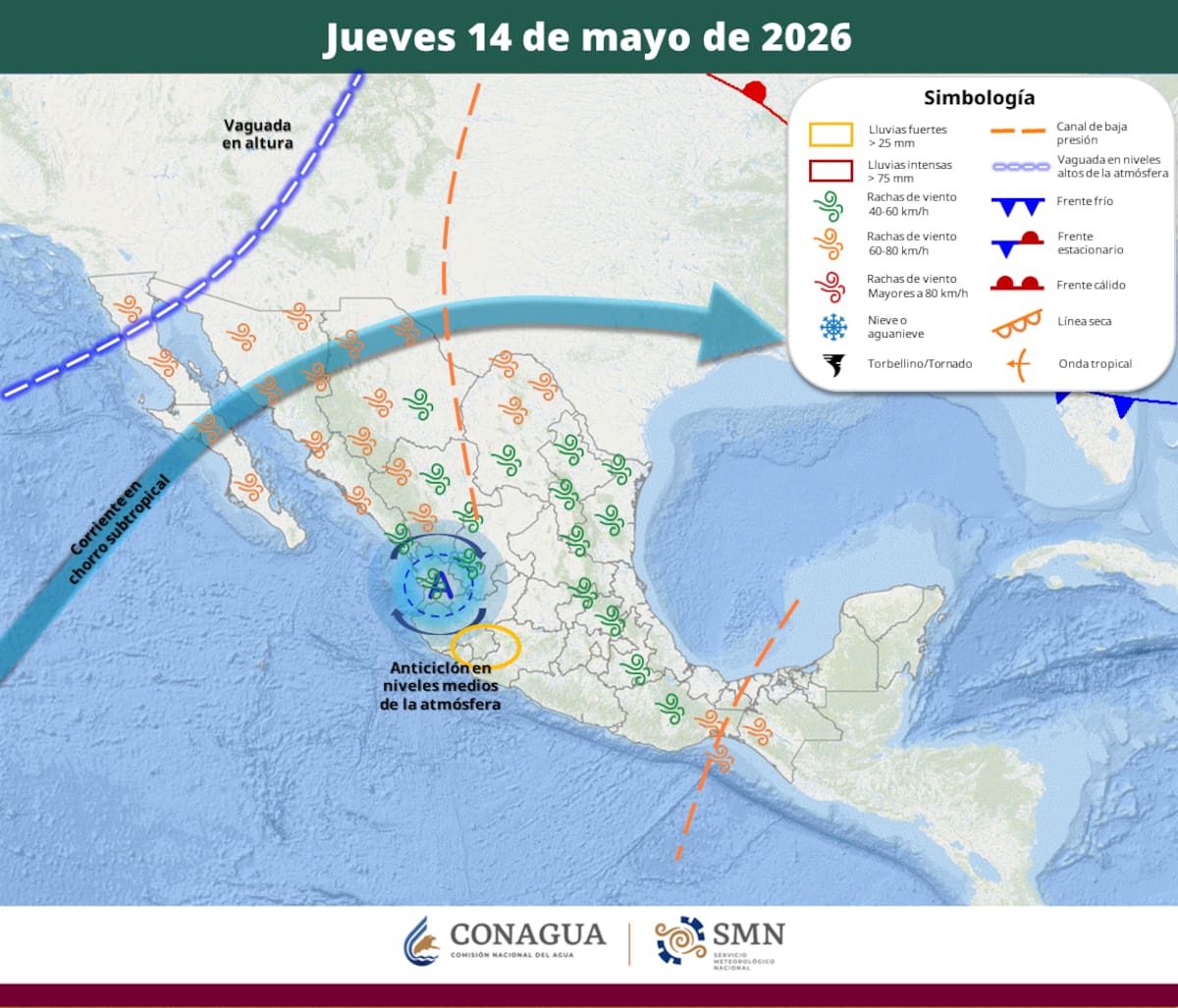 Áreas en vigilancia por desarrollo de tormentas significativas en las siguientes 24, 48, 72 y 96 horas. | Foto: SMN.