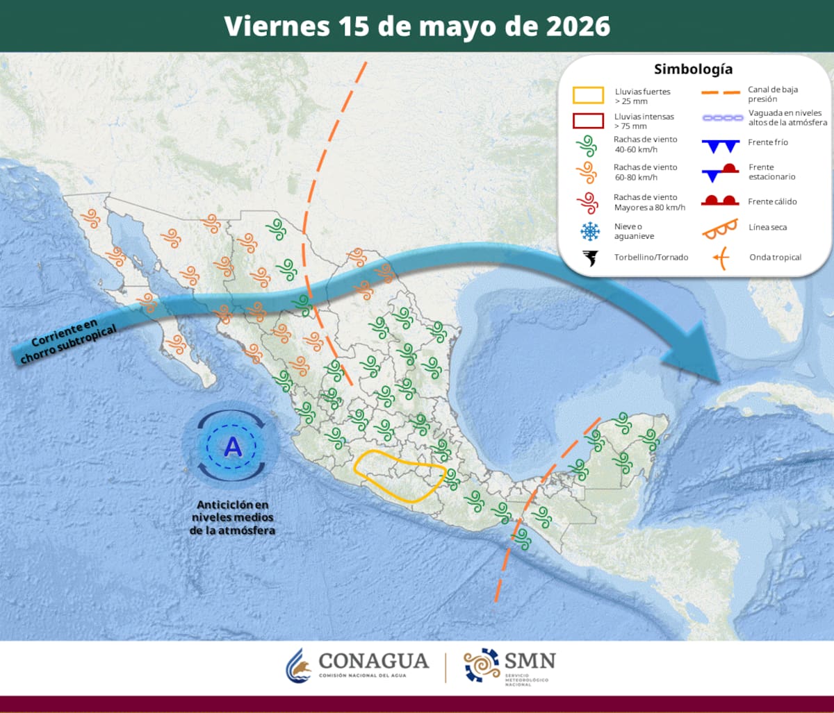 Áreas en vigilancia por desarrollo de tormentas significativas en las siguientes 24, 48, 72 y 96 horas. | Foto: SMN.