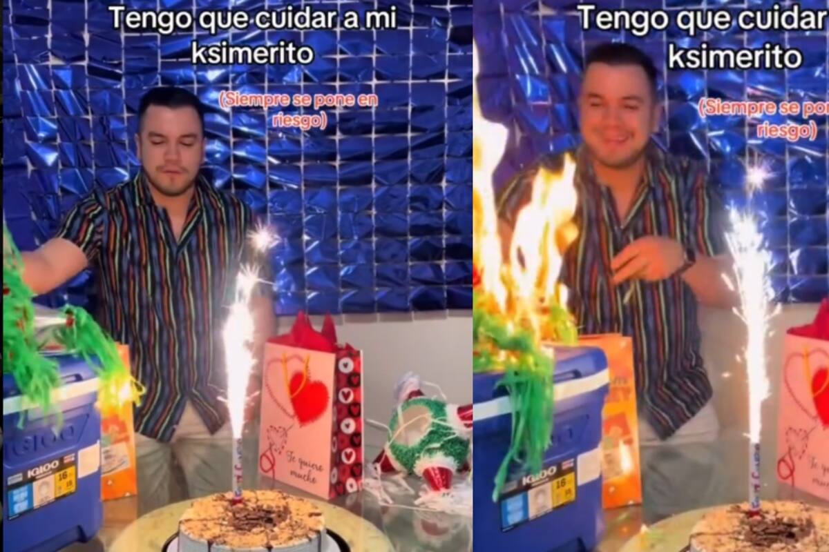 Joven que soplaba las velas de su pastel incendia la decoración y casi causa un accidente en su propio cumpleaños