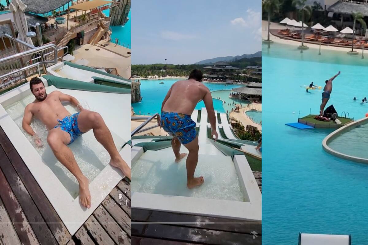VIDEO: hombre impacta en las redes por el impecable clavado que realizó utilizando un tobogán acuático