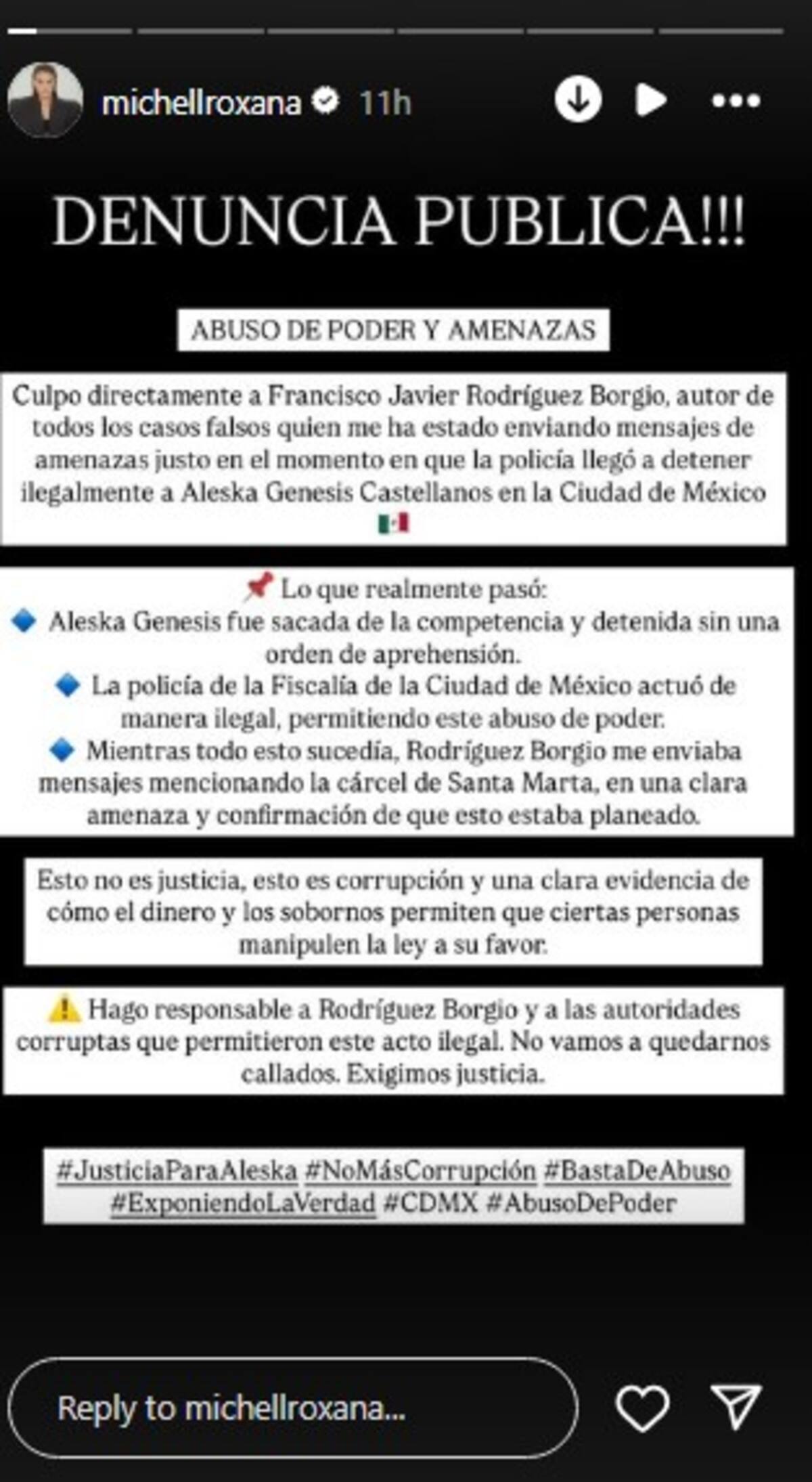 Hermana de Aleska Génesis en redes sociales / Instagram @michellroxana