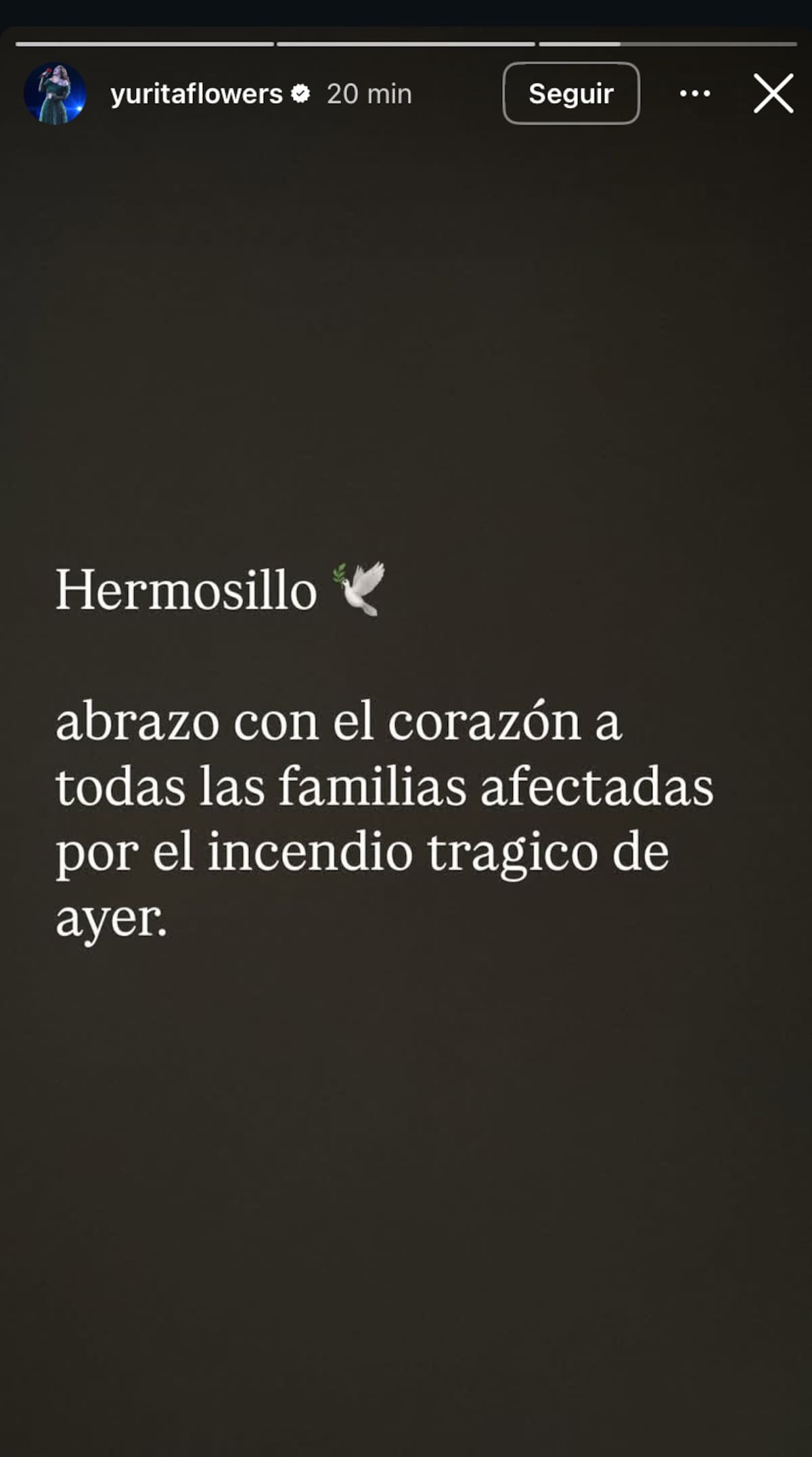 La cantante ofrece sus condolencias a familiares de los fallecidos.