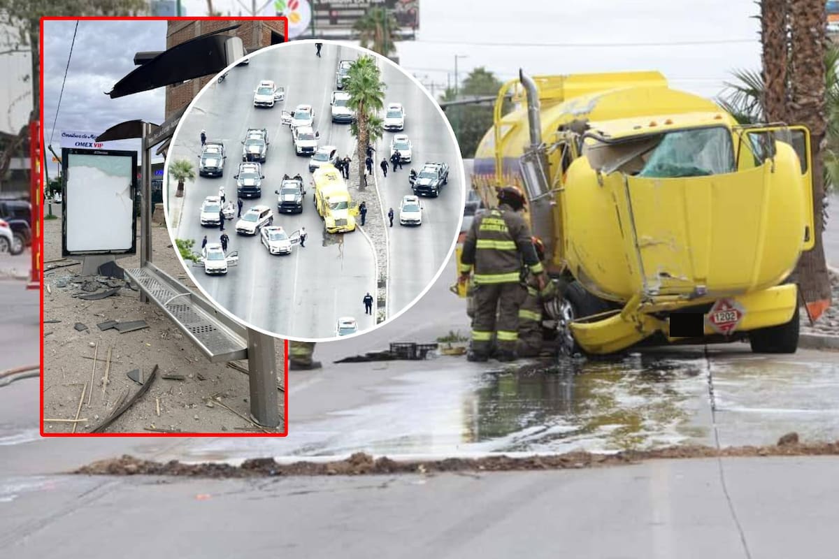 Intensa persecución de pipa sin combustible deja daños de parada, autos y lesiones en Hermosillo; acaba en detención del conductor