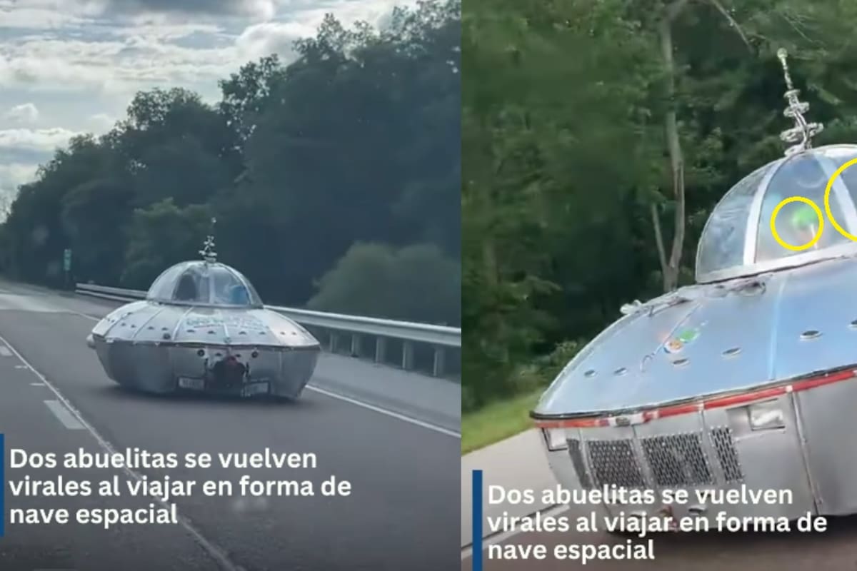 Dos abuelitas se vuelven virales por viajar en un auto con forma de platillo volador