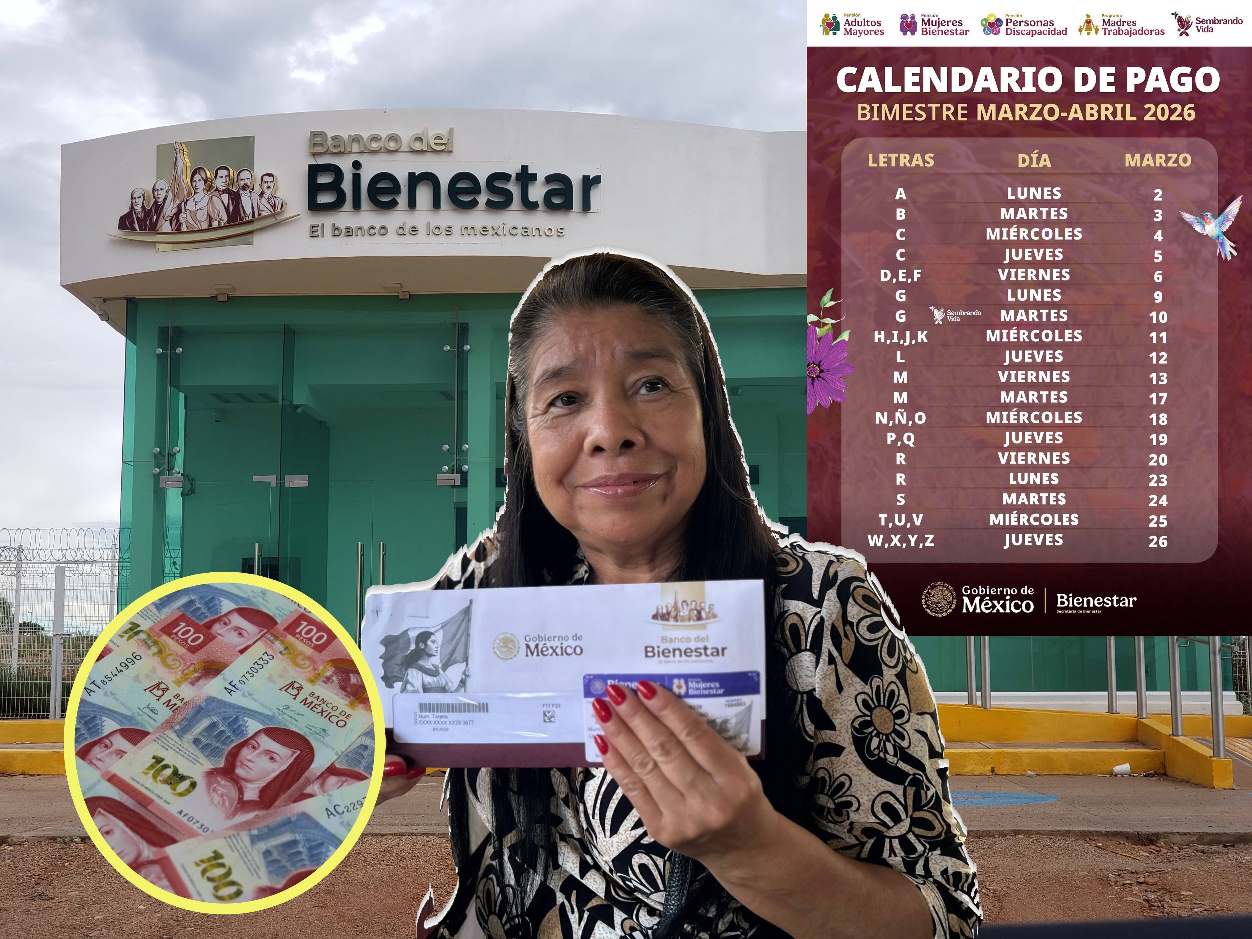 De acuerdo con el calendario oficial, el jueves 26 de marzo concluirán los pagos de la Pensión de Bienestar. | Foto: El Imparcial/ Canva/ Programas del Bienestar