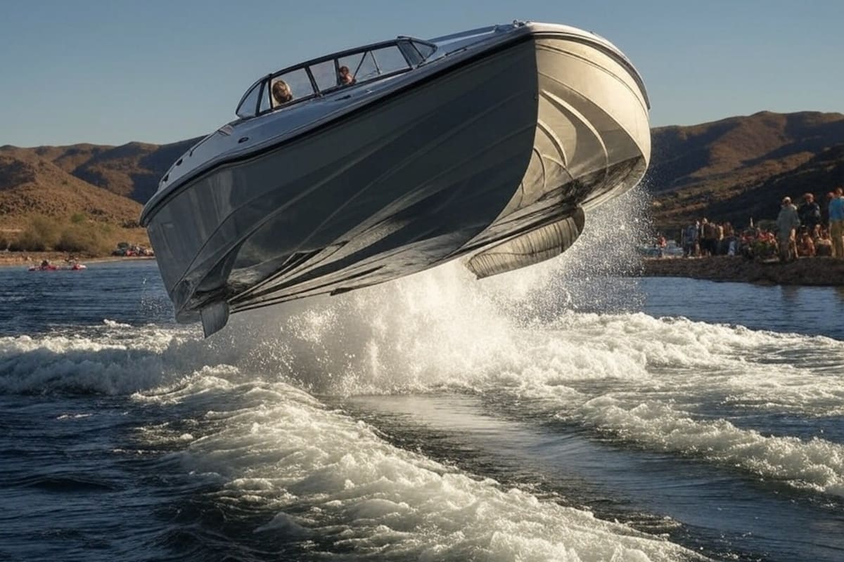 Lancha rápida se eleva y da vueltas en el aire durante intento de récord de velocidad en Arizona