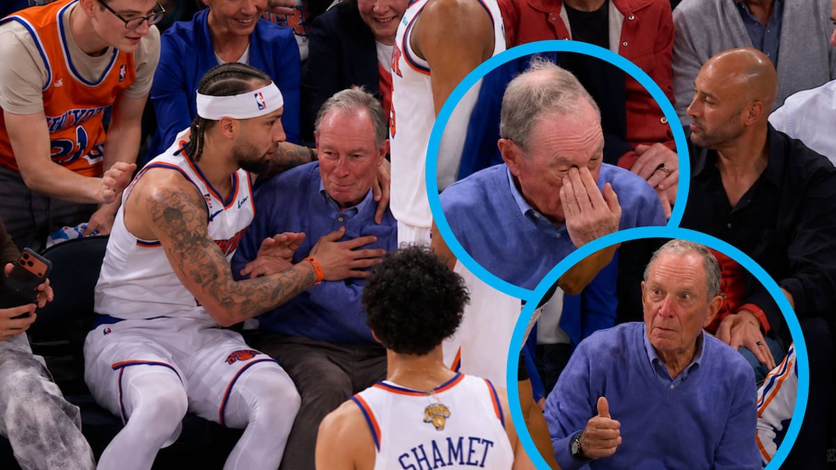 Exalcalde de Nueva York, Michael Bloomberg de 84 años, fue golpeado accidentalmente por José Alvarado de los Knicks durante el juego 3 de las Finales de la NBA (VIDEO)
